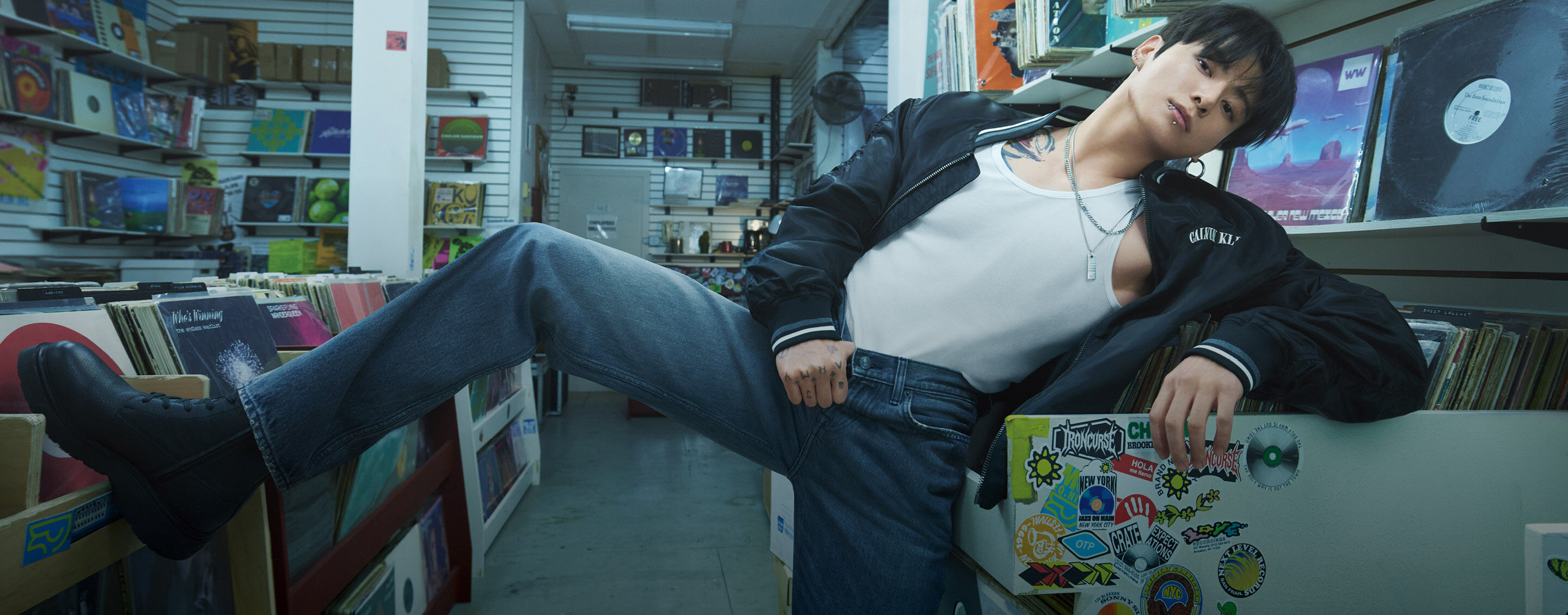 Live in Calvin Klein Jung Kook follows the music in 90s denim.